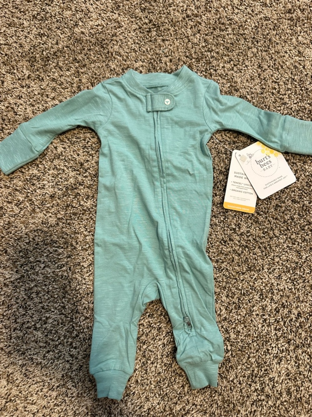 Burt’s Bees Baby  Seaglass Footed Organic Cotton One‑Piece Newborn NWT